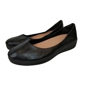 FitFlop Women's Superballerina Glitzy Ballet Flat Black Size 10